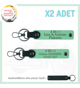 Efsane Motorculara Özel, İsim Plaka ve A Rh (-) Yazılı Anlamlı Hediye x2' li Anahtarlık, Yeşil-Syh