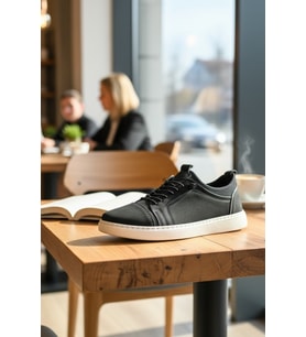 Enoch Hakiki Deri Lastik Detaylı Erkek Sneaker Ayakkabı Ortopedik Taban