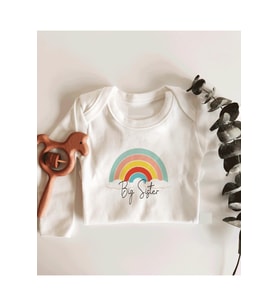 Big Sister Gökkuşağı Desenli Uzun Kol Çıtçıtlı Organik Bebek Body