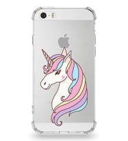 Apple iPhone 5S Uyumlu Köşe Korumalı Antişok Kapak Unicorn Tasarımlı Şeffaf Silikon Kılıf