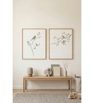 Kuşlu Dal Minimalist 2’li Ahşap Çerçeveli Tablo Seti