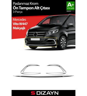 S-Dizayn Mercedes Vito W447 Makyajlı Krom Ön Tampon Alt Çıtası 3 Prç. 2024 Üzeri A+ Kalite