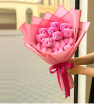 Pembe Ayıcık Buketi Uzun Ömürlü Hediyelik 7 Adet Sevimli Peluş Oyuncak Ayı Buketi  Romantik Sürpriz