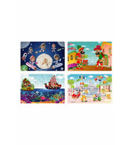 Yeni 4 Adet  24 Parçalı Ahşap Puzzle Yapboz uzaylı çocuklar, karagöz, korsanlar, parkta hayvanlar