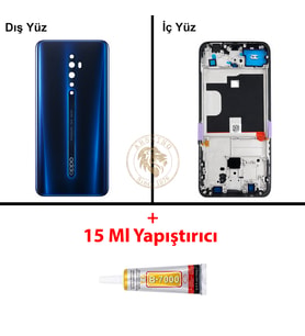 Oppo KASA Reno Z2 Kasa Mavi Reno Z2 Kasa Mavi Yapıştırıcı B-7000 Yapıştırıcı Arka Kapak Arka Cam Batarya Kapağı Lazer Kesim Kapak Pil Kapağı Back Cover