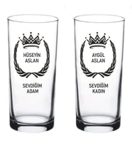 2 li Kişiye Özel Sevdiğim Adama Sevdiğim Kadına Taçlı İsim Baskılı Rakı ve Meşrubat Bardağı