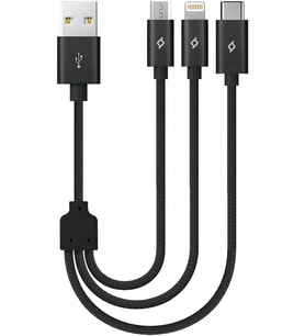 Alumicable Mini Trio Lightning Micro USB 30cm Şarj Kablosu, Siyah