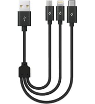 Alumicable Mini Trio Lightning Micro USB 30cm Şarj Kablosu, Siyah