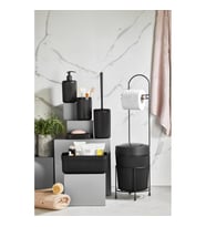 7 Parça Siyah Banyo Seti Metal Stantlı Kovalı Wc Kağıtlık Kozmetik Kutusu Fırçalık Sabunlukla