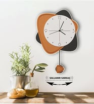Ahşap Sallanan Sarkaçlı Modern Desenli Saat -W-1