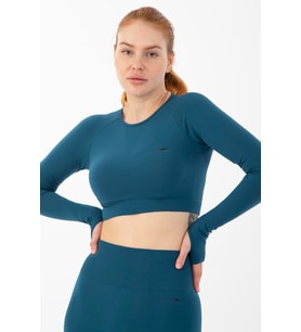 Maraton SlimFit Kadın Bisiklet Yaka  Mavi Crop Top
