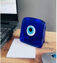 El Yapımı Mavi Cam Nazar Boncuğu Büyük Boy Kağıt Ağırlığı, Masa Dekoru