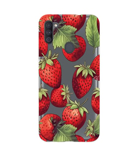 Samsung Galaxy M21 Uyumlu Çilek Desenli Şeffaf Telefon Kılıfı