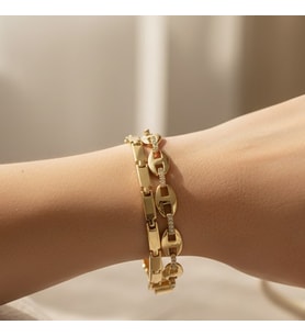STİL İNCİSİ/XUPING JEWELRY İKİLİ BADEM DİKDÖRTGEN BİLEKLİK (Altın Rengi)