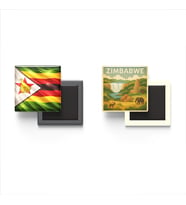 Buzdolap Magnetleri - Zimbabve Bayrağı ve Paper Cut Tema - 2'li Set Magneti