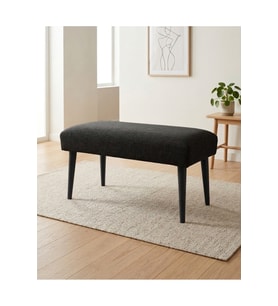 Koyu Gri Keten Kumaş Bench Puf 90x45x46 cm Ahşap Siyah Ayaklı