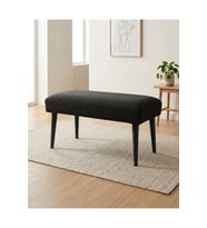 Koyu Gri Keten Kumaş Bench Puf 90x45x46 cm Ahşap Siyah Ayaklı