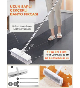Sihirli Çekçekli Fayans Fırçası 108 cm Uzun Saplı Banyo Balkon Yer Temizleme Fırçası Çekpaslı Zemin