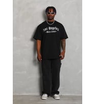 pilelistore- Unisex Oversize Baskılı Bisiklet Yaka T-Shirt - Siyah