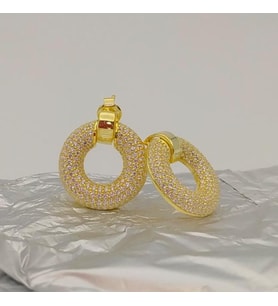 TAŞLI GOLD HALKA 925 AYAR GÜMÜŞ KÜPE