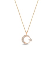Zirkon Taşlı Rose Renk Ay Yıldız Model 3 Kadın Gümüş Kolye Gklayyldzm6-ros