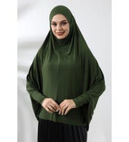 Haki Hazır Pratik Sultanbaş Tesettür Kollu Penye Sufle Eşarp Hijab