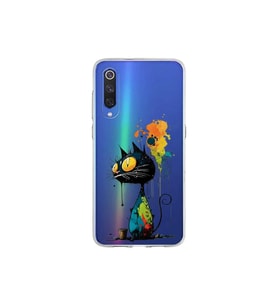 Xiaomi Mi 9 ile Uyumlu Splash Kedi Tasarımlı Şeffaf Silikon Kılıf