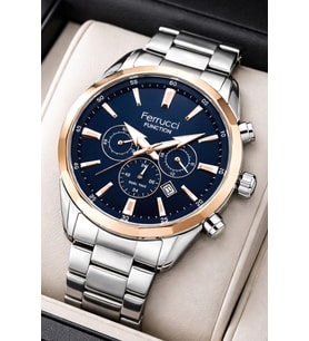 Ferrucci Function Gümüş Renk Çelik Kordon Rose Kasa Erkek Kol Saati 3 Atm Suya Dayanıklı ZMFER041