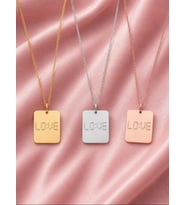 Kişiye Özel Love Yazılı Plaka Kolye 925K Gümüş (Rose)