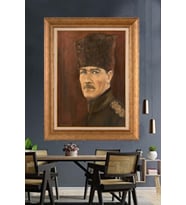Altın Varaklı Çerçeveli Paspartulu Atatürk Tablo DC1429 (Gold)