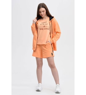 Kadın Kapüşonlu Fermuarlı Sweatshırt Oranj (Oranj)
