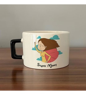Süper Mom Pelerin Baskılı Siyah Kulplu C Fincan