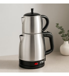 2in1 Çaycı & Kettle Elektrikli Çay Makinesi 1.7L + 0.7L Çelik