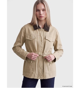 LCW Vision Ekru Kadife Yaka Oversize Kadın Jean Ceket