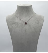 925 Ayar Gümüş Rodyum - Altın Kaplama Doğal 3 Ct Granat Taşlı Damla Kolye -Raccolta Di Gocce (Kırmızı-Gümüş)