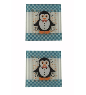 Cam Banyo Gider Kapak Süsü 2 Adet Cam Gider Kapağı 10x10 cm Penguen