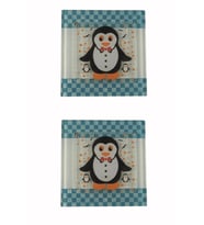 Cam Banyo Gider Kapak Süsü 2 Adet Cam Gider Kapağı 10x10 cm Penguen