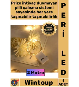 #Led Dekoratif Aydınlatma Yılbaşı Süsleme Ev Dekoru Esnek Tel 2 Metre Pilli Şık Peri Led Beyaz Işık