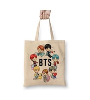 Bts Dna X Bt21 Beyaz Bez Çanta Uzun Saplı Alışveriş Çantası Plaj Çantası