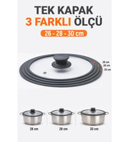 Silikon Kenarlı 3 Ölçü Cam Tencere Kapağı 26-28-30 Cm