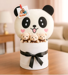 Kişiye Özel Panda Yastık Ve Peluş Ayıcık Hediye Seti (STD)