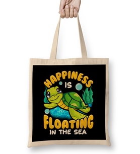 Fish Sea Turtle Happiness Is Floating In The Sea Bez Çanta Uzun Saplı