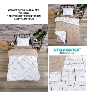 ETE HOMETEX TEK KİŞİLİK LÜX WELSOFT YORGAN SETİ YANSIMA BEJ 155X215CM 8696474231851