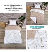 ETE HOMETEX TEK KİŞİLİK LÜX WELSOFT YORGAN SETİ YANSIMA BEJ 155X215CM 8696474231851