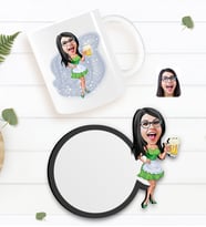 BK Gift Kişiye Özel Kadın Karikatürlü Beyaz Kupa ve Ahşap Bardak Altlığı Hediye Seti-30