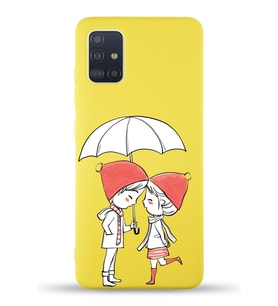 Samsung Galaxy M31s Uyumlu Lansman Kılıf Aşk Tasarımlı İçi Kadife Kapak-Sarı (Şeffaf)