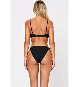 Kadın Bikini Takımı Bralet Üst U Yaka İnce Askılı Çıkarılabilir Destekli Normal Bel High Leg Slip