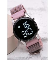Şık Pembe Renk Cırtlı Yapışır Kordon Dijital Led Bileklik Saat ST-304056