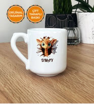 3D Efektli Zürafa Hediye Kupa Bardak Oval İsimli İsim Yazılı (Beyaz)