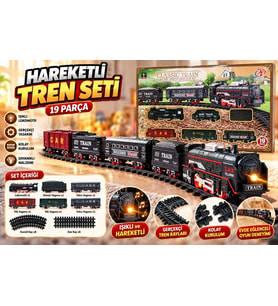 19 PARÇA HAREKETLİ OYUNCAK TREN SETİ IŞIKLI LOKOMOTİF VE RAYLI TREN OYUNU